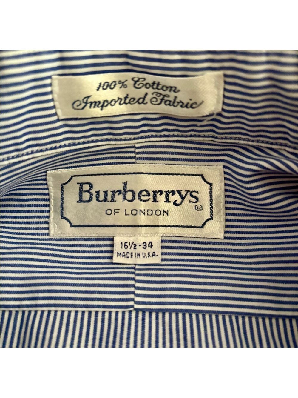Vintage Burberrys of London Blue & White Striped Dress Shirt | Size 16.5/34 - Picture 5 of 6
